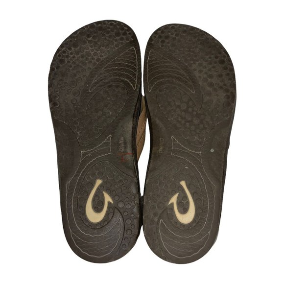 Olukai Brown Leather Thong Flip Flops Sandals Men's 15 - Picture 11 of 12